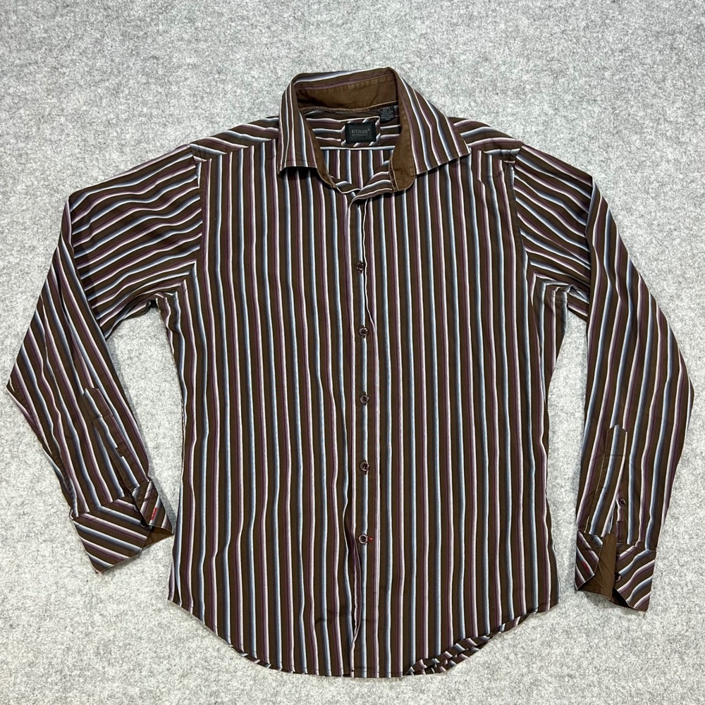 GUESS BY MARCIANO Men's‎ Brown Striped Long Sleeve Button Down Shirt Size M